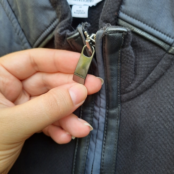 Calvin Klein Lightweight Faux Leather Trim Full Zip Jacket Everyday Work Travel - Picture 12 of 13